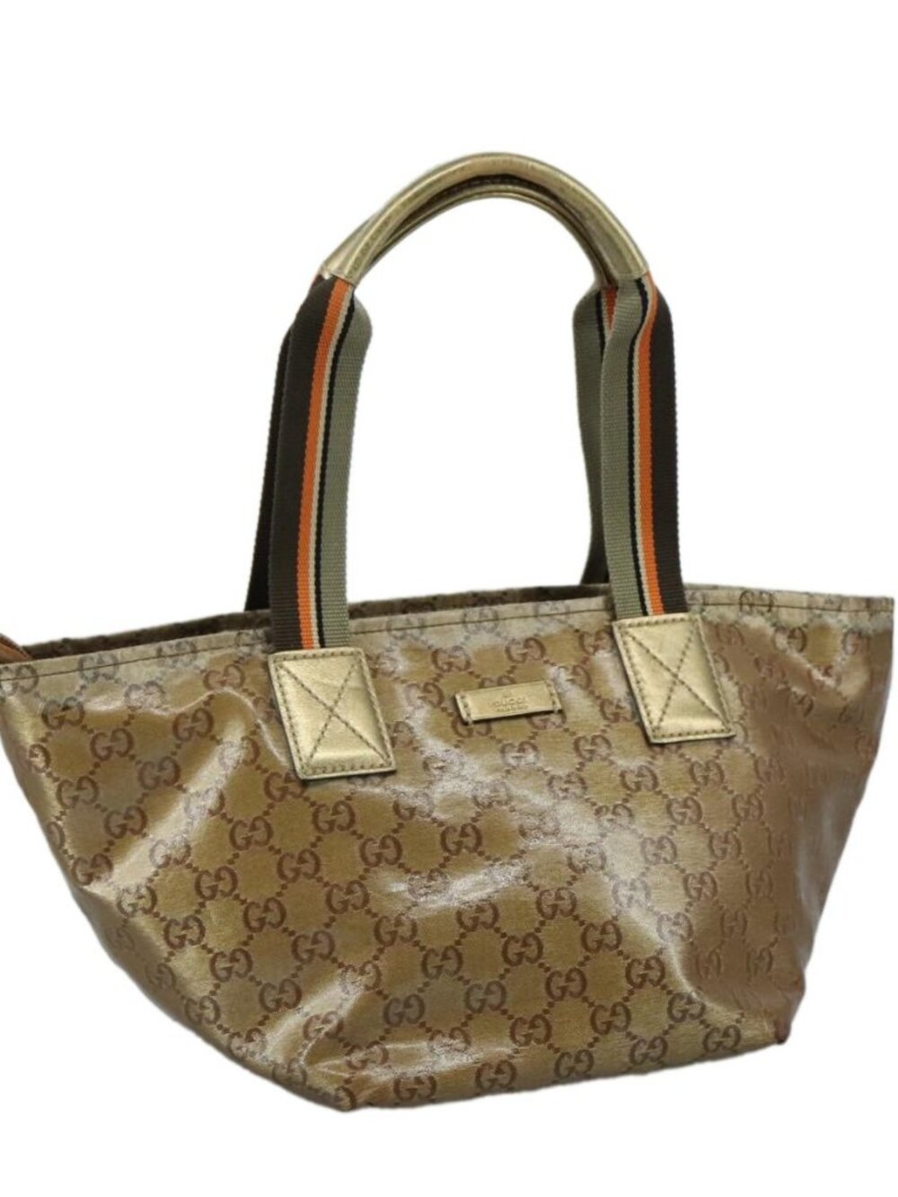 GUCCI GG Crystal Sherry Line Hand Bag Gray Gold Brown Auth mr876